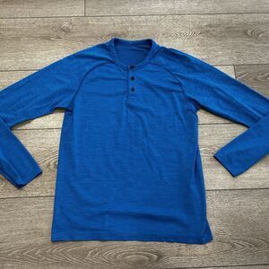 Lululemon Henley Shirt Men’s M Blue Stretch Performance Preppy Gym Long Sleeve